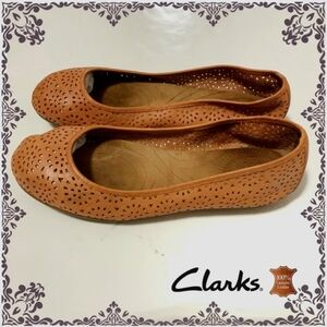 Clarks Tan Perforated Flats